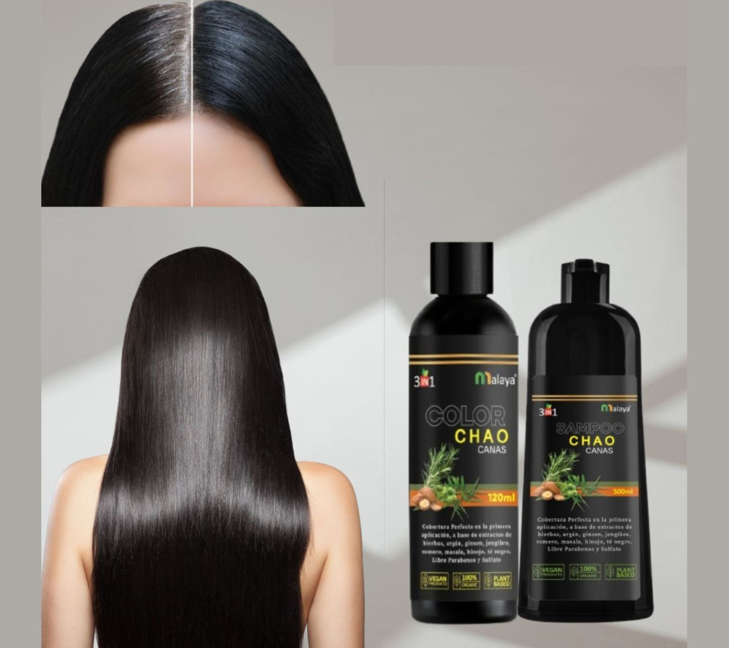 Shampoo + Tratamiento Chao Canas | Recupera tu color natural, cuida tu salud y ahorra dinero en un solo paso